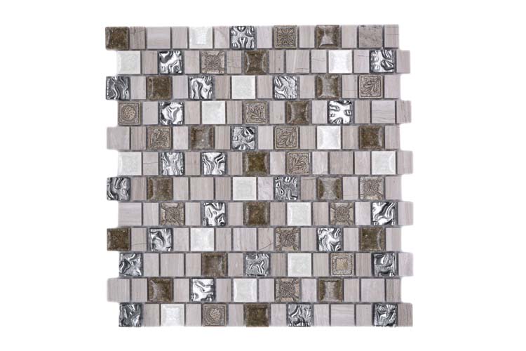 Mosaïque Crystal+ Mix bois/blanc brillant 29,8x30,4cm
