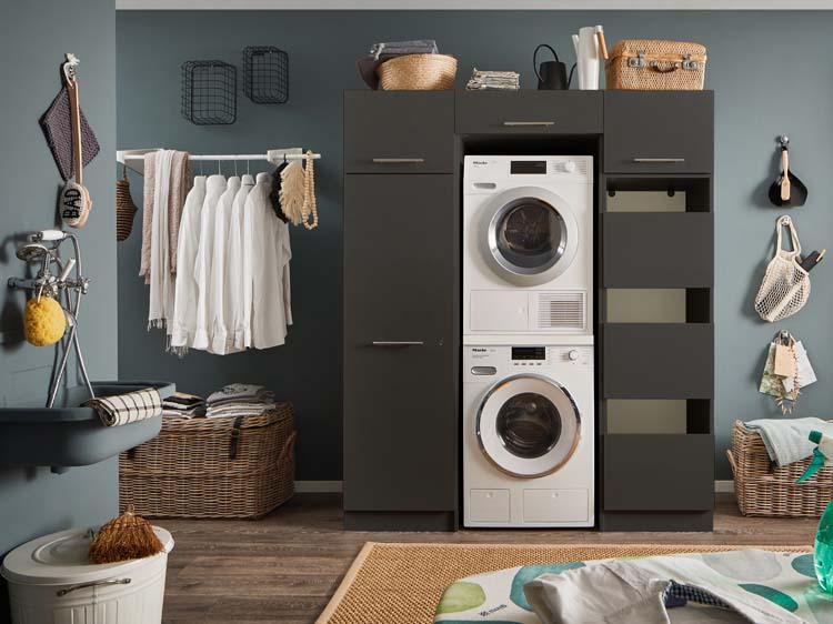 Wasmachine kast Decowash set 3 antraciet 167,5x67,5x200cm