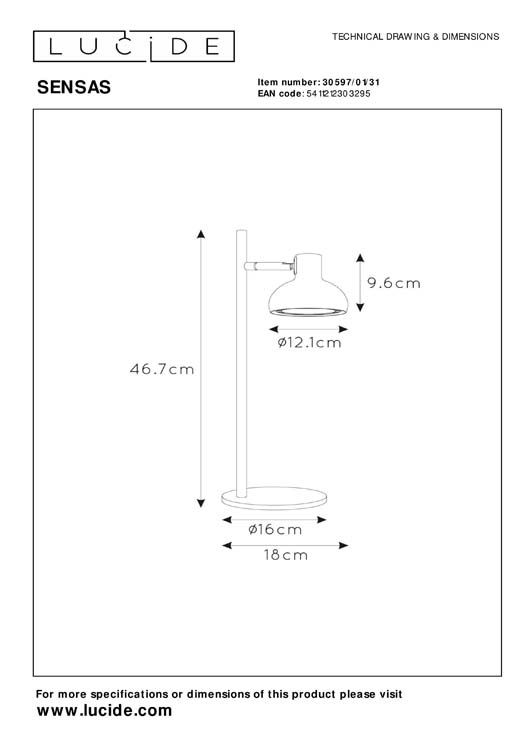 Lucide SENSAS - Tafellamp - Ø 18 cm - 1xES111 - Wit