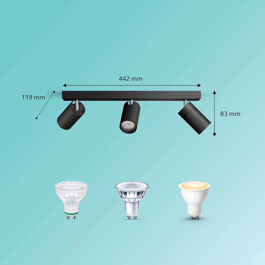 Opbouwspot zwart 3 spots rond voor badkamer IP44