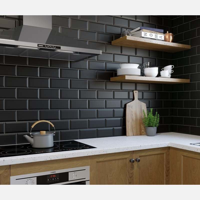 Carrelage mural Metro noir mat 7,5x15cm