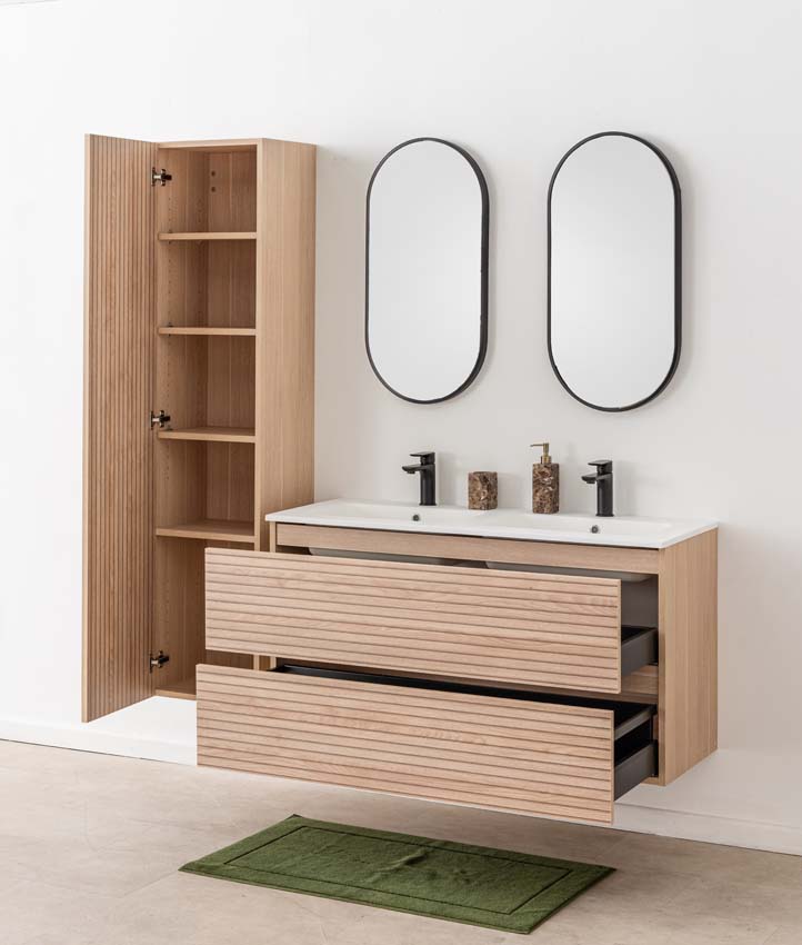 Meuble de salle de bains Dotan line up suspendu avec lavabo double blanc mat 120cm Meuble de salle de bains Dotan line up suspendu avec lavabo double blanc mat 120cm