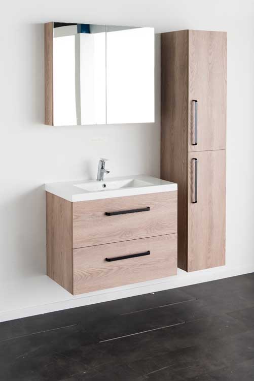 Meuble salle de bain Bison chêne 800mm,lavabo brillant