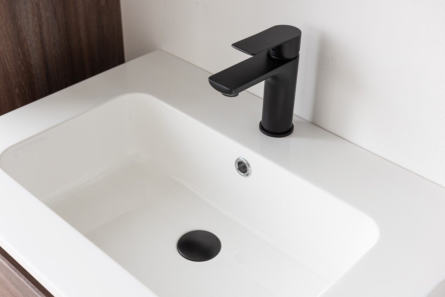 Meuble de salle de bains Tarik chêne ambré suspendu avec double vasque blanc brillant 120cm