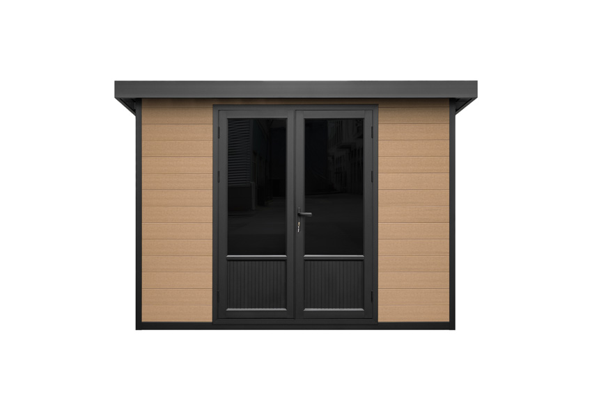 Abri de jardin Yana en bois composite stone grey/sandstone 290x290cm double porte