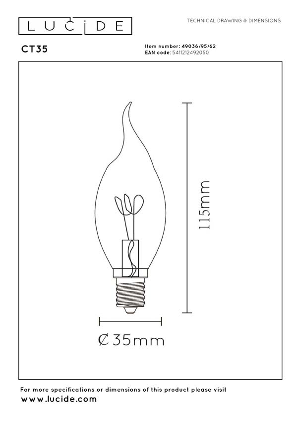 Lucide A60 - Ampoule filament - Ø6cm - LED 3 niveaux dimmable (Mémoire) - E27 - 1x4,9W 2200K - Ambré