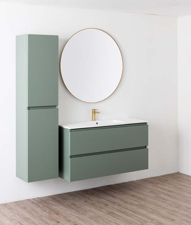 Meuble de salle de bains Dotan eucalyptus vert avec lavabo simple blanc mat 120cm