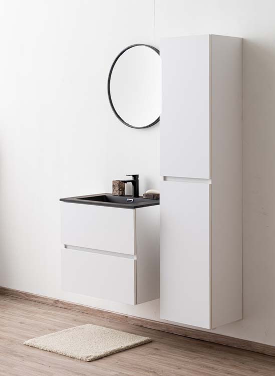 Meuble de salle de bains Pia blanc mat suspendu avec lavabo simple noir mat 70cm