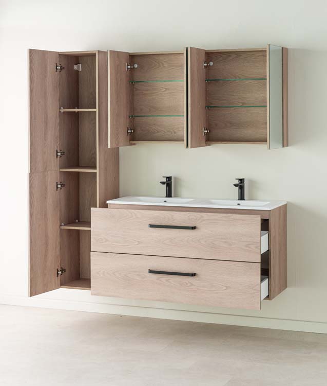 Meuble de salle de bain Chêne bison 1200 mm lavabo noir