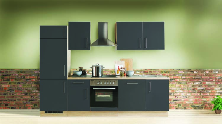 Cuisine Ymir grise mat/chêne 280cm - sans appareils