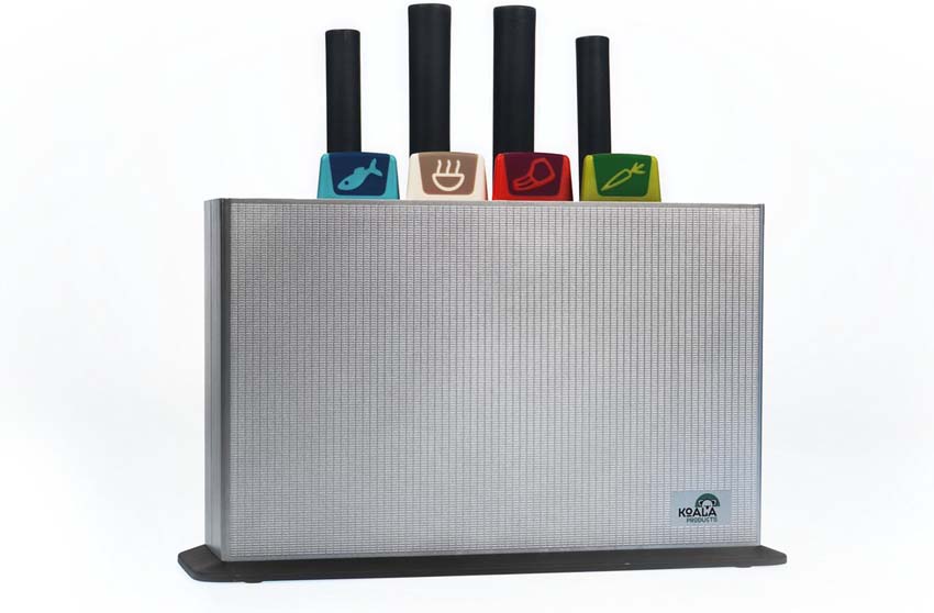 Snijplank en messenset kunststof/roestvrij staal multicolor 34x11cm