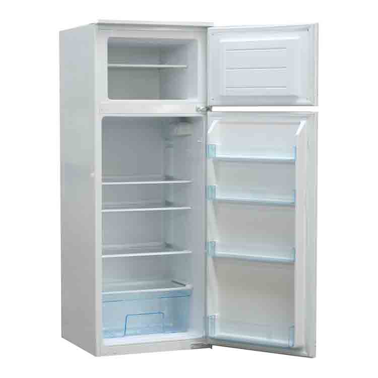 Cuisine d'angle blanche/chêne 310x172cm - avec appareils - plaque de cuisson vitrocéramique et hotte murale blanche