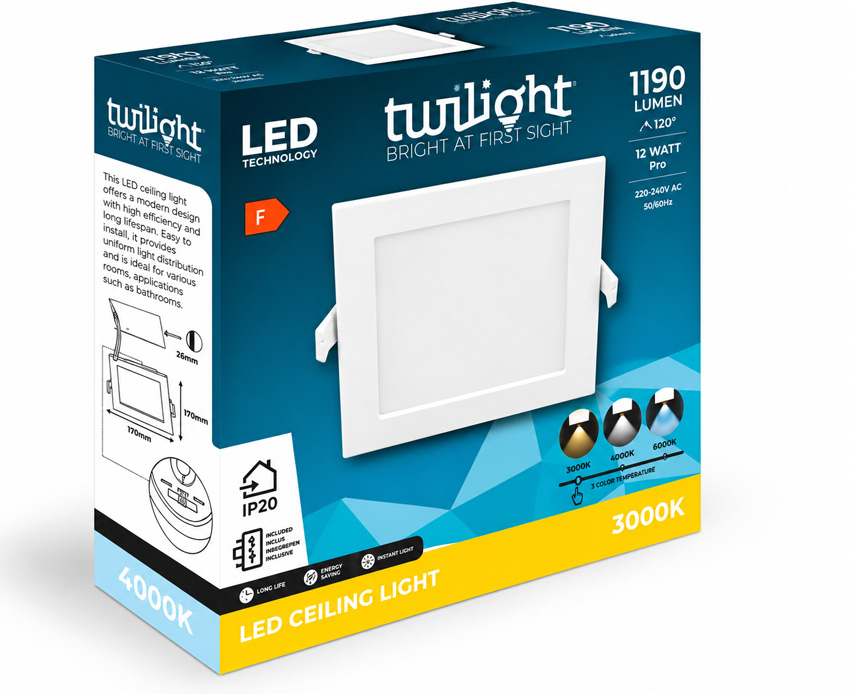 Spot encastrable - blanc - LED - 1x12W - CCT - carré