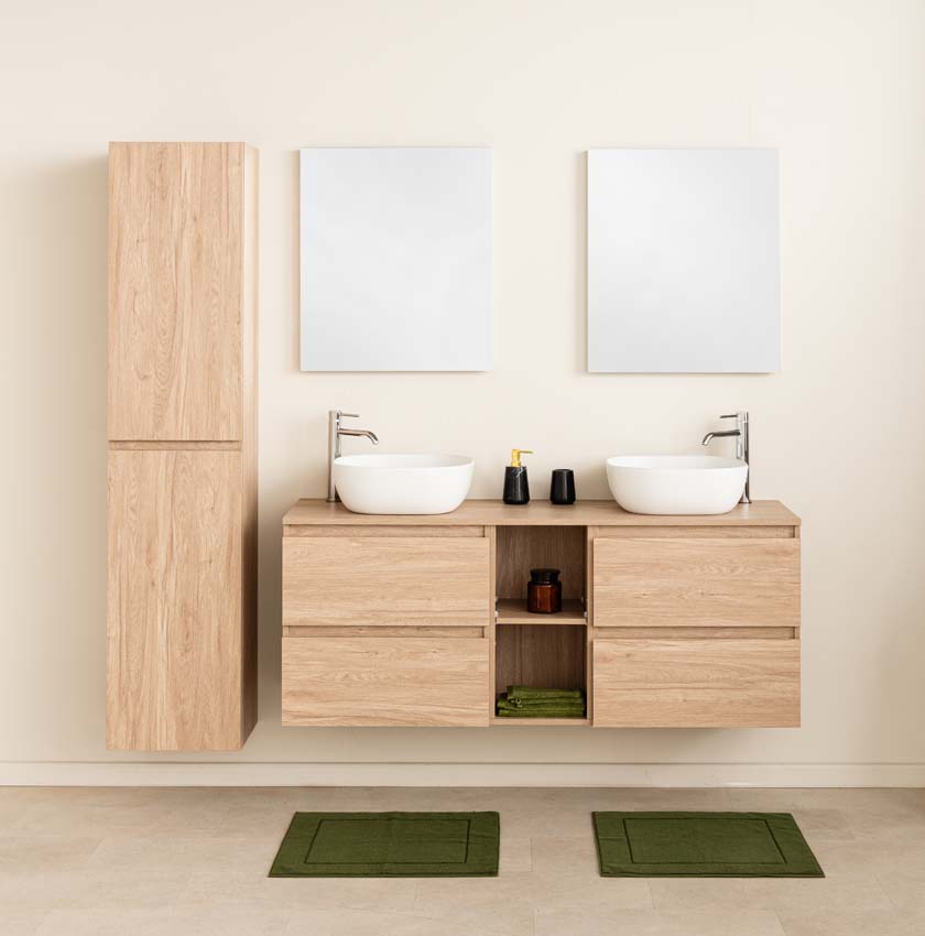 Badkamermeubel Bella eiklook 1500 mm dubbele wastafel wit mat Badkamermeubel Bella eiklook 1500 mm dubbele wastafel wit mat