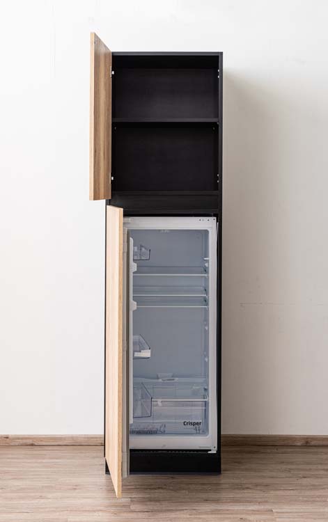 Armoire de cuisine Plenti armoire colonne réfrigérateur noir/aspect bois 60x208cm