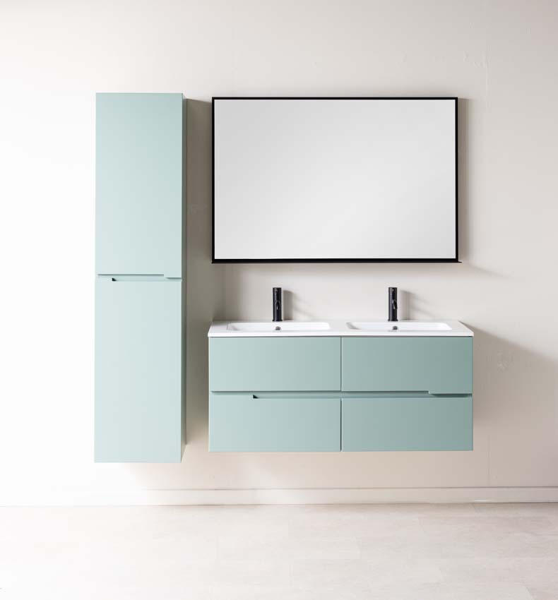 Meuble de salle de bain Truman gris-vert 1200 mm lavabo double brillant gauche Meuble de salle de bain Truman gris-vert 1200 mm lavabo double brillant gauche