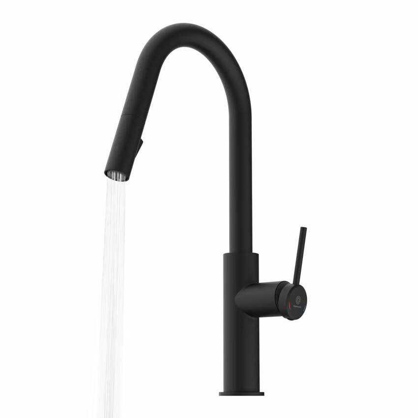 Robinet de cuisine Wasserwerk WK 13 Curve noir mat avec bec extractible
