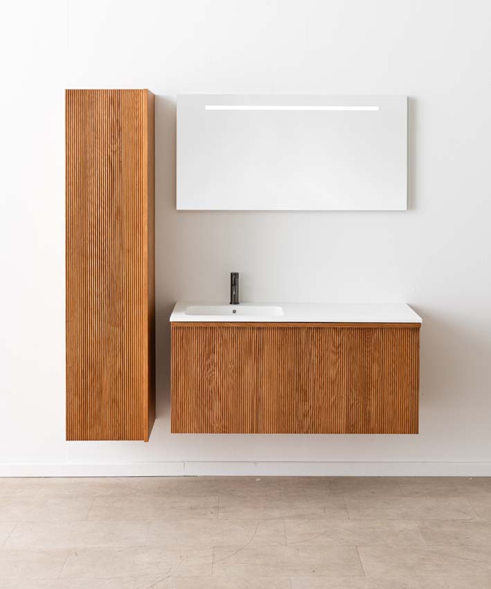 Badkamermeubel Fae eik hangend met enkele wastafel mat wit 120cm