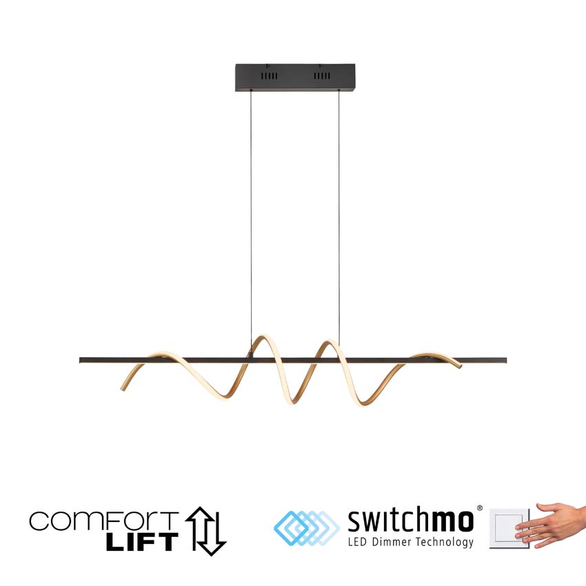 Suspension Easy Lift - Noir/doré - 121cm - Dimmable - 1x36W - 3000K