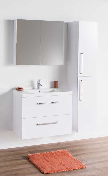 Meuble salle de bain Bison blanc mat laqué 800mm,lavabo brillant