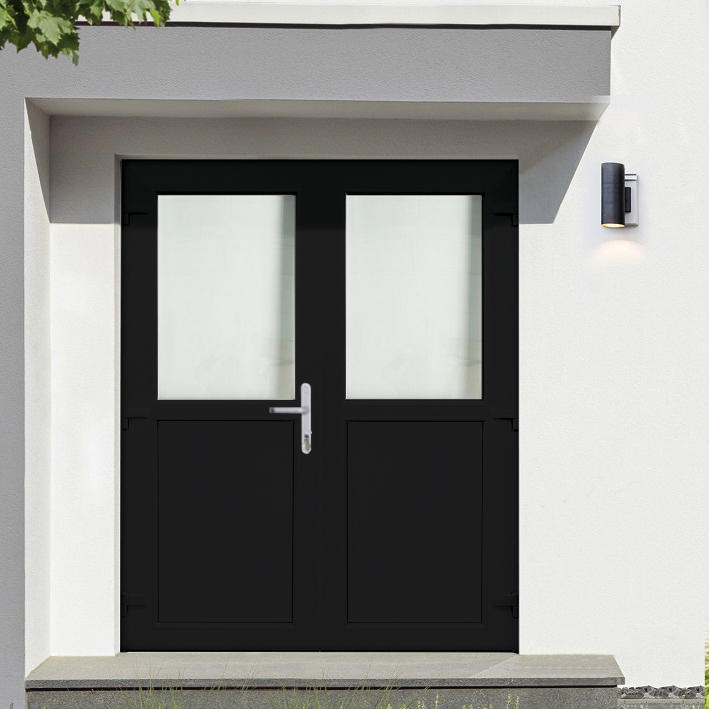 Porte extérieure pvc noire/noire double 1800X2100 demi-vitrée G out