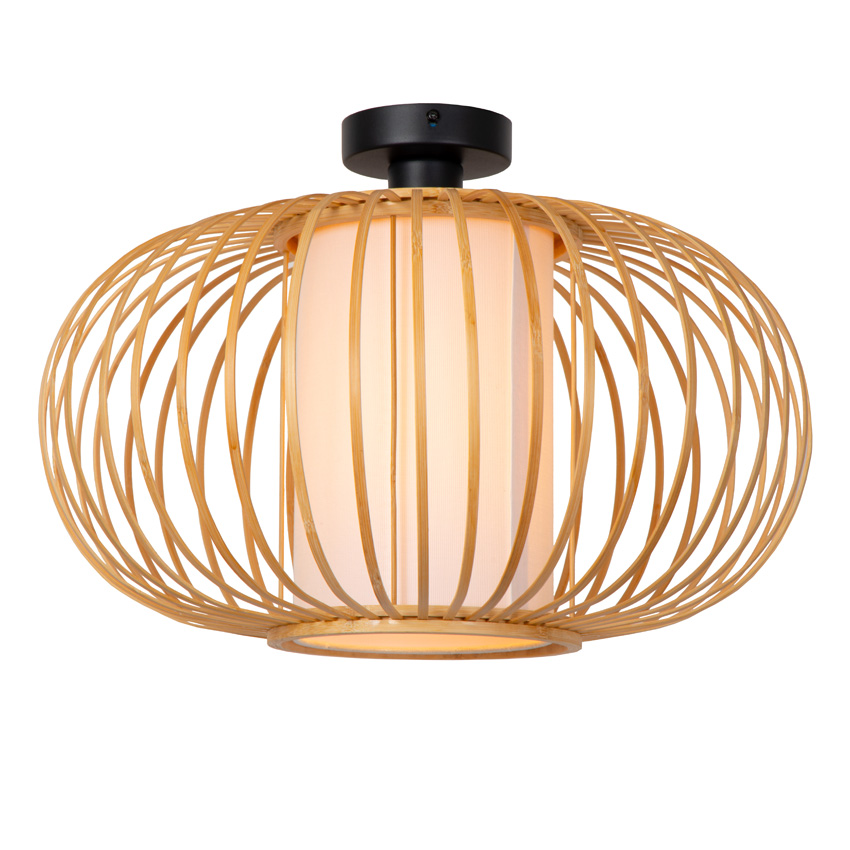 Lucide Essential Thuline - Plafonnier - Ø45cm - 1xE27 - Bois clair