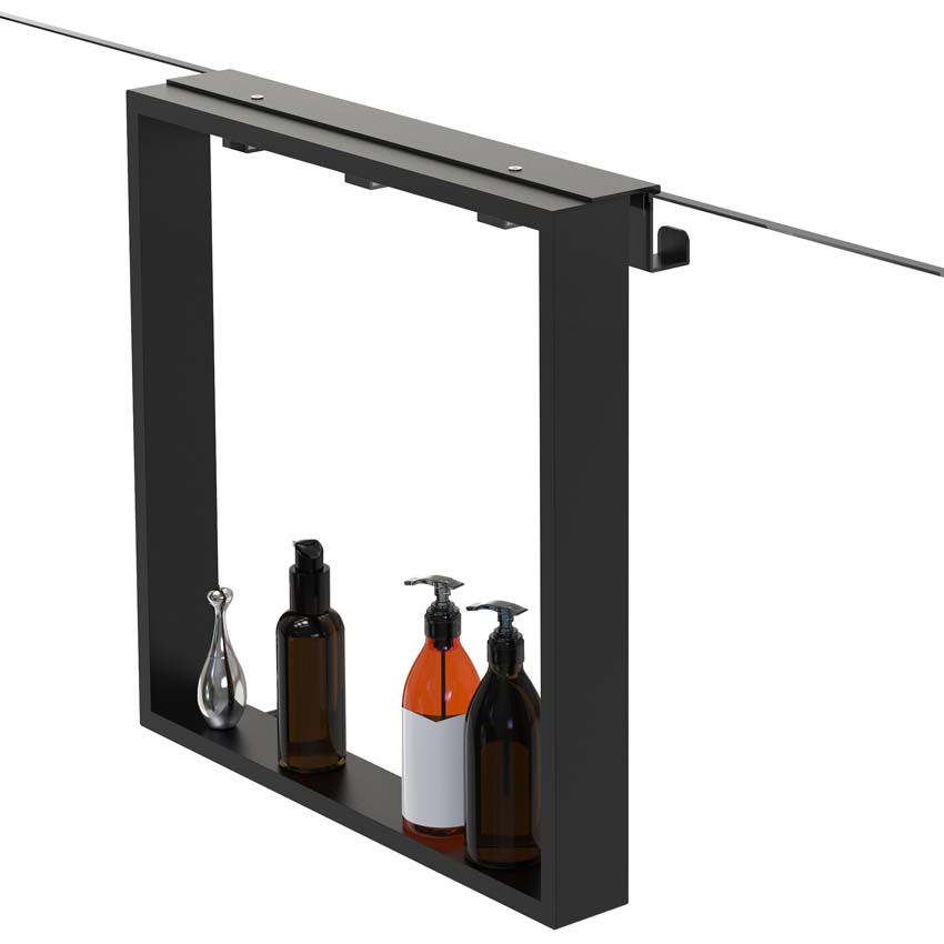 Etagère de douche noir mat 50x50x6,5cm avec 4 crochets