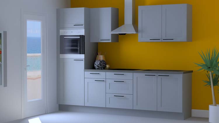 Keuken Premium 3B grijs 270cm - voorgemonteerd - met toestellen - vitrokeramische kookplaat en inox wanddampkap