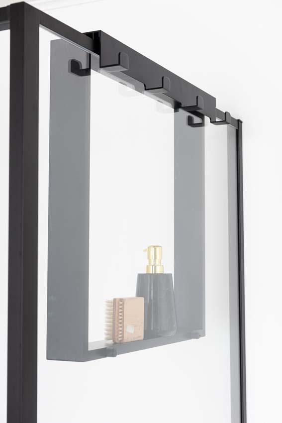 Etagère de douche noir mat 50x50x6,5cm avec 4 crochets