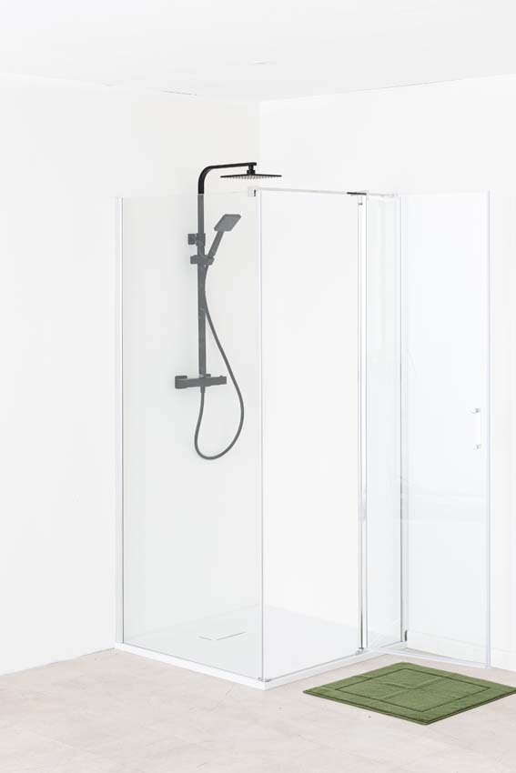 Douchehoek Alexia met vaste wand en draaideur chroom profiel 90x190cm