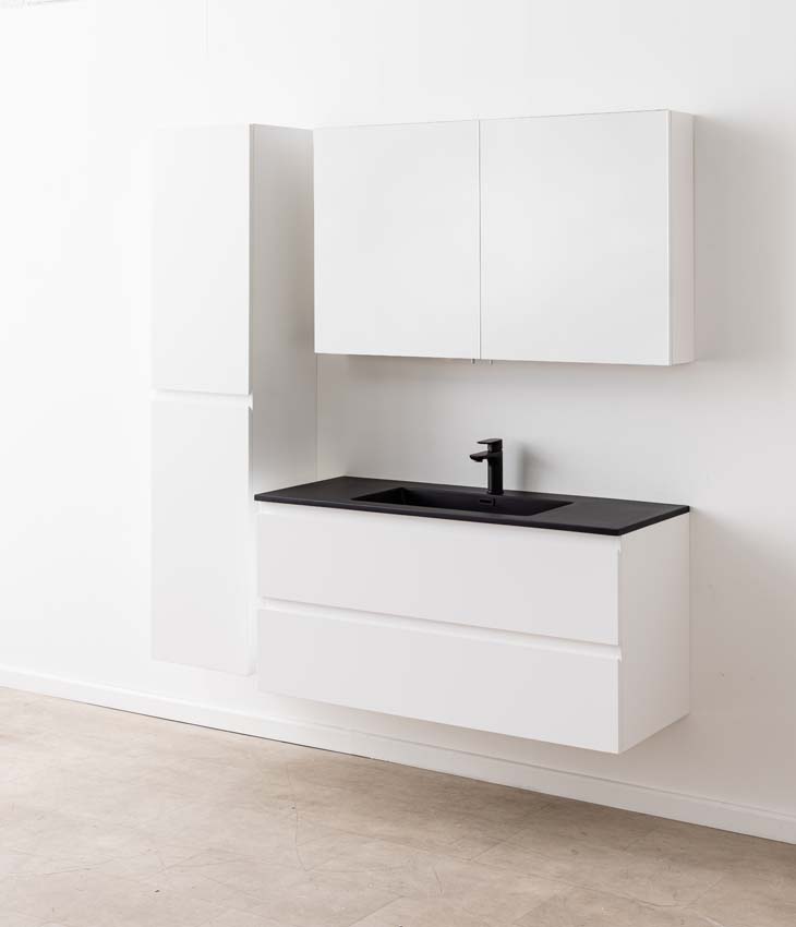 Badkamermeubel Tibo wit met enkele wastafel mat zwart 120cm