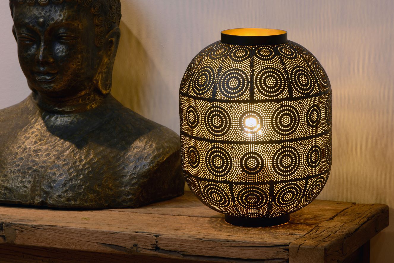 TAHAR Lampe de Table E27 Ø25cm H31cm Noir