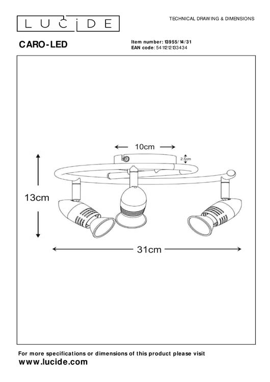CARO-LED Spot Arc 3xGU10/5W Blanc