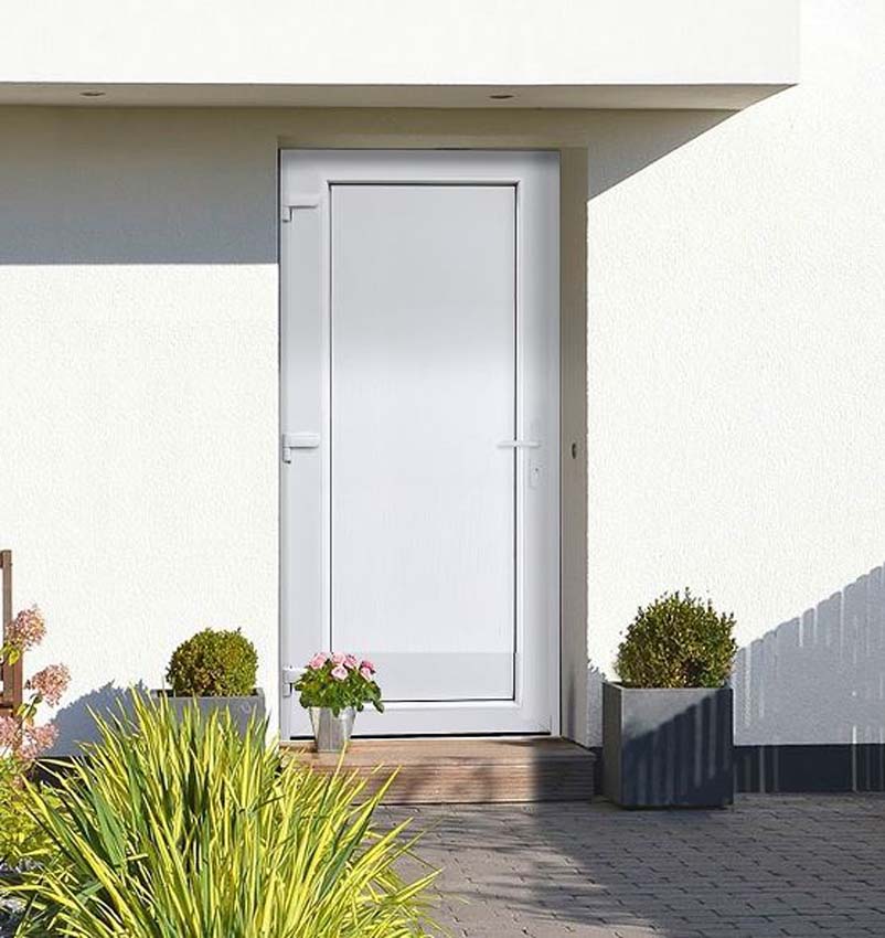 Buitendeur vlak paneel PVC wit 980x2180mm linkstrekkend naar buiten opendraaiend