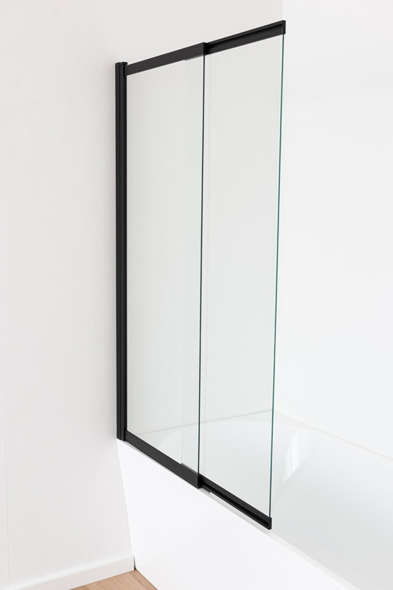 Pare-baignoire Unna verre/noir mat extensible 100x145cm