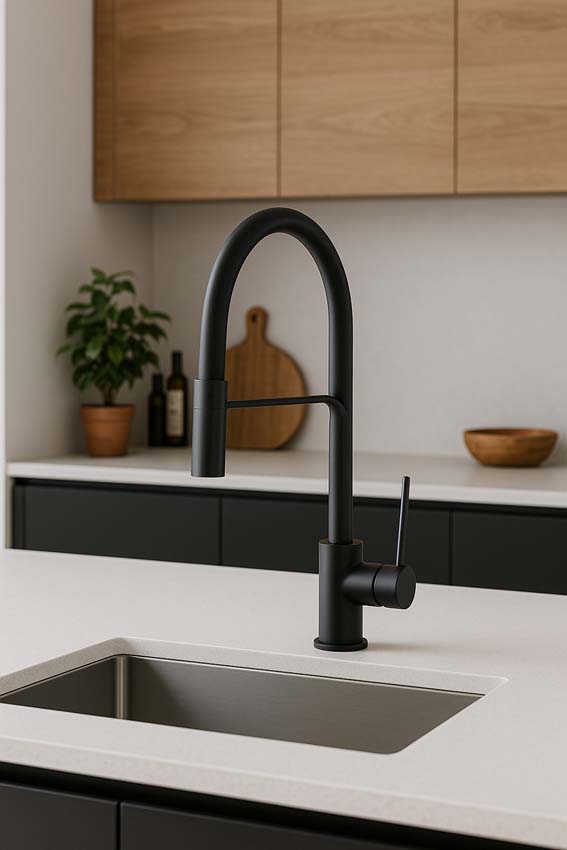 Keukenkraan Sandra zwart met uittrekbare uitloop
