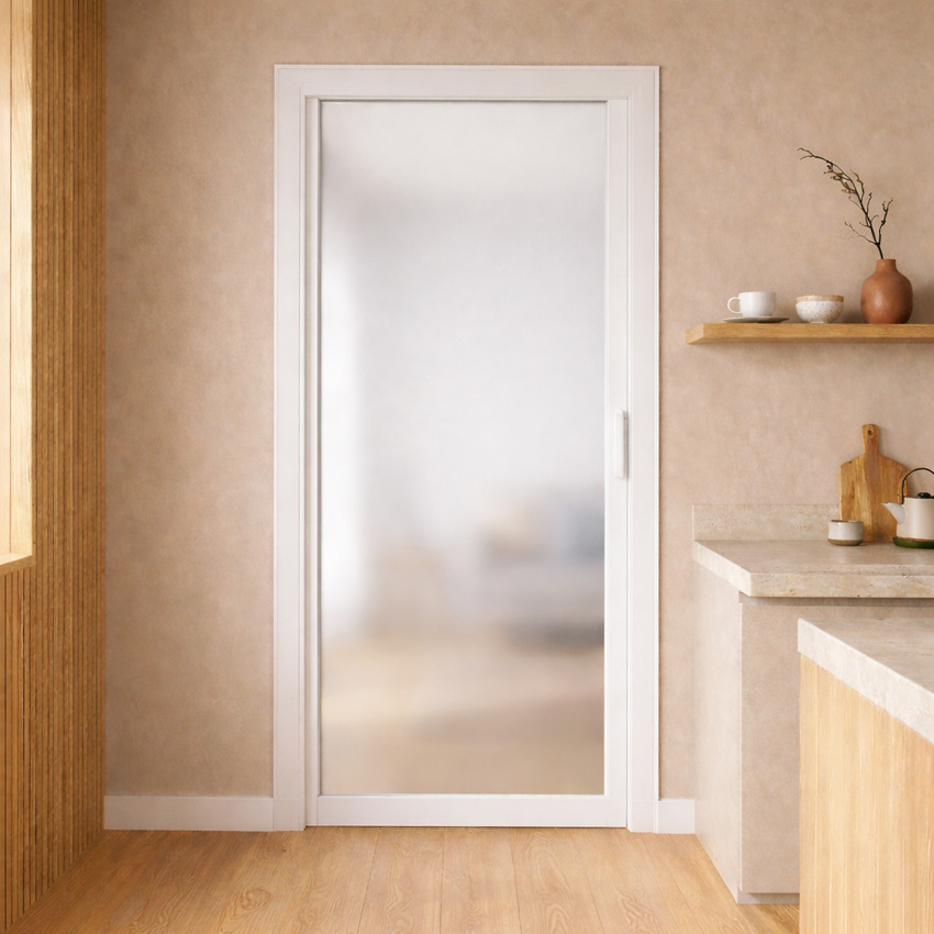 Bloc-porte 83cm steel look feeling blanc 1R verre mat 201.5cm