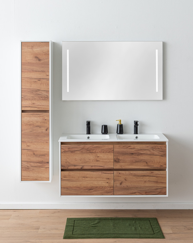 Badkamermeubel Treviso eik/wit met dubbele wastafel glanzend wit 120cm