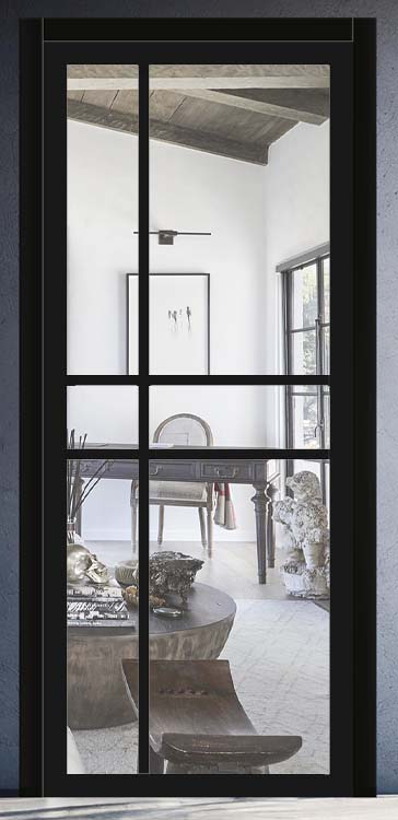 Bloc-porte steel look bois noir 3 lignes L201,5xl63cm verre clair réversible