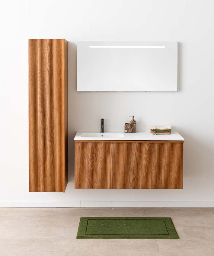 Badkamermeubel Fae eik hangend met enkele wastafel mat wit 120cm