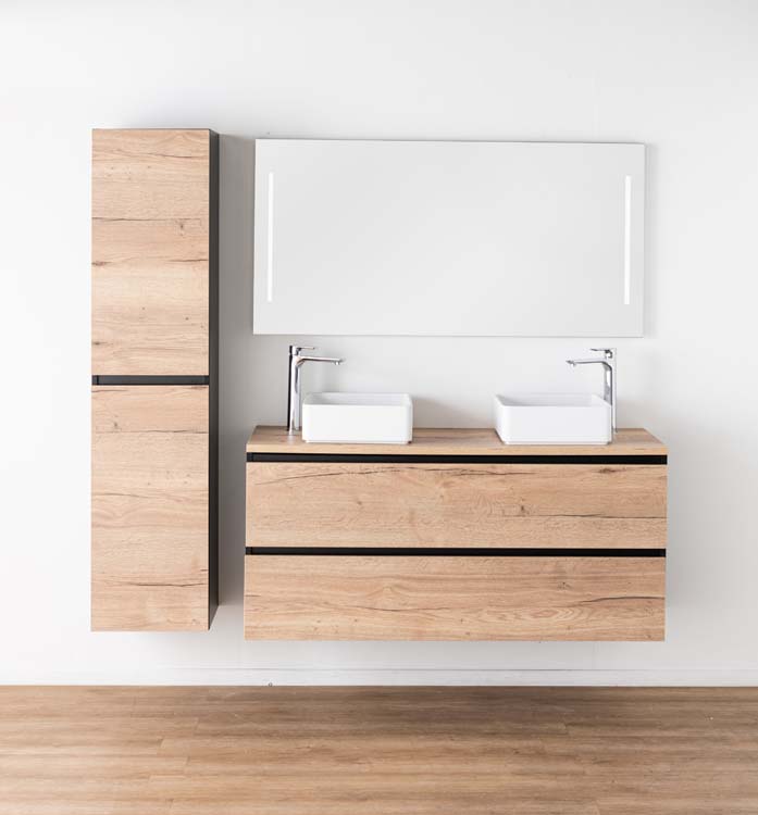 Badkamermeubel Dotan eik hangend met melamine topblad 140cm