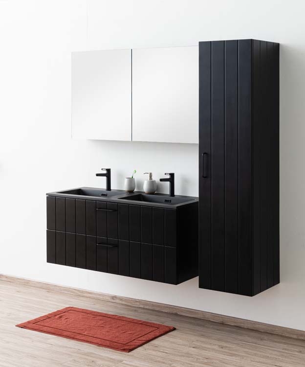 Badkamermeubel Jesper zwart hangend met dubbele wastafel zwart 120cm