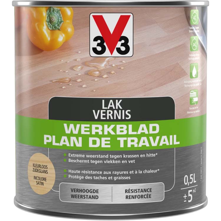 V33 vernis plan de travail satiné brillant incolore 0,5l