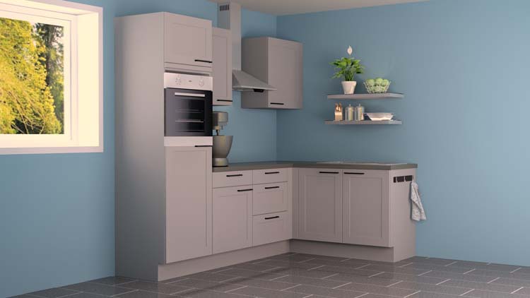 Hoekkeuken Premium 11 grijs 245x165cm - voorgemonteerd - zonder toestellen - inox wanddampkap