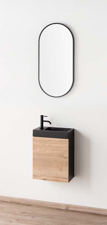 Meuble de toilette Dotan chêne lavabo noir mat 45x40x22cm