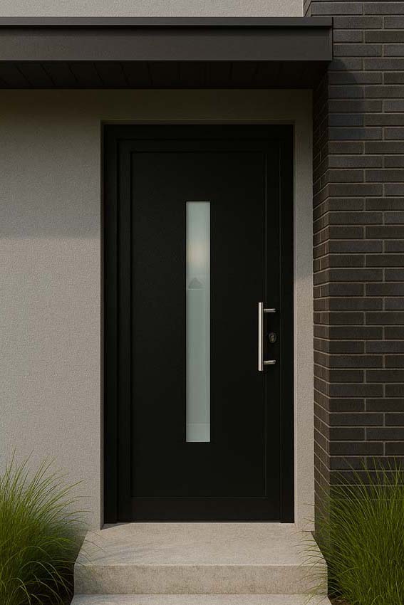 Buitendeur verticale ruit PVC mat glas antraciet/wit 980x2180mm rechtstrekkend