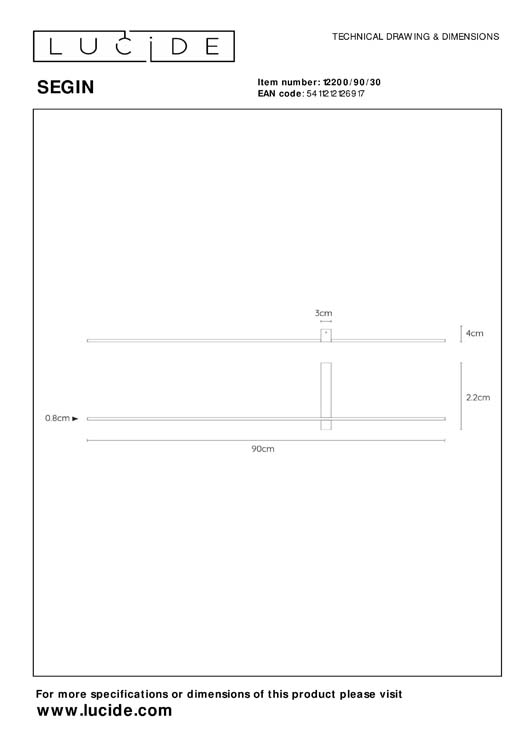 SEGIN Wandlamp 90cm LED 10W 2700K Zwart