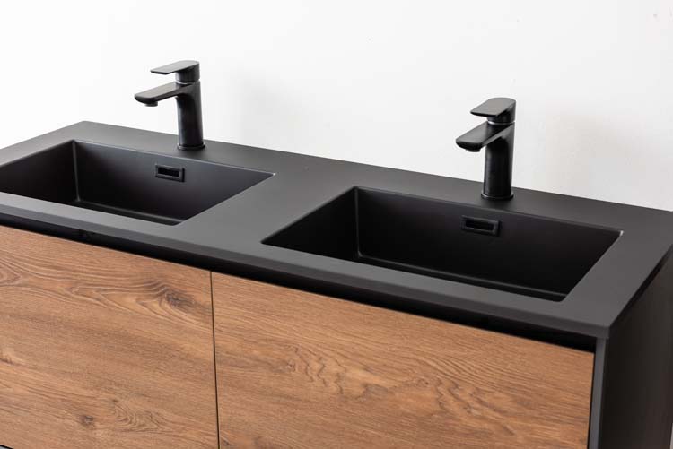 Badkamermeubel Justin notelaar hangend met dubbele wastafel mat zwart 120cm