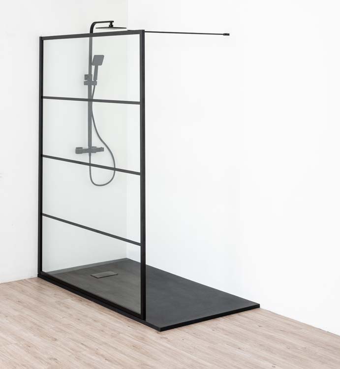 Paroi de douche fixe Ugo 160 x 200 cm avec barreau noir mat Paroi de douche fixe Ugo 160 x 200 cm avec barreau noir mat