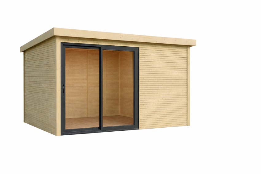 Studio de jardin Harper M bois de pin naturel 403x304x227cm porte coulissante